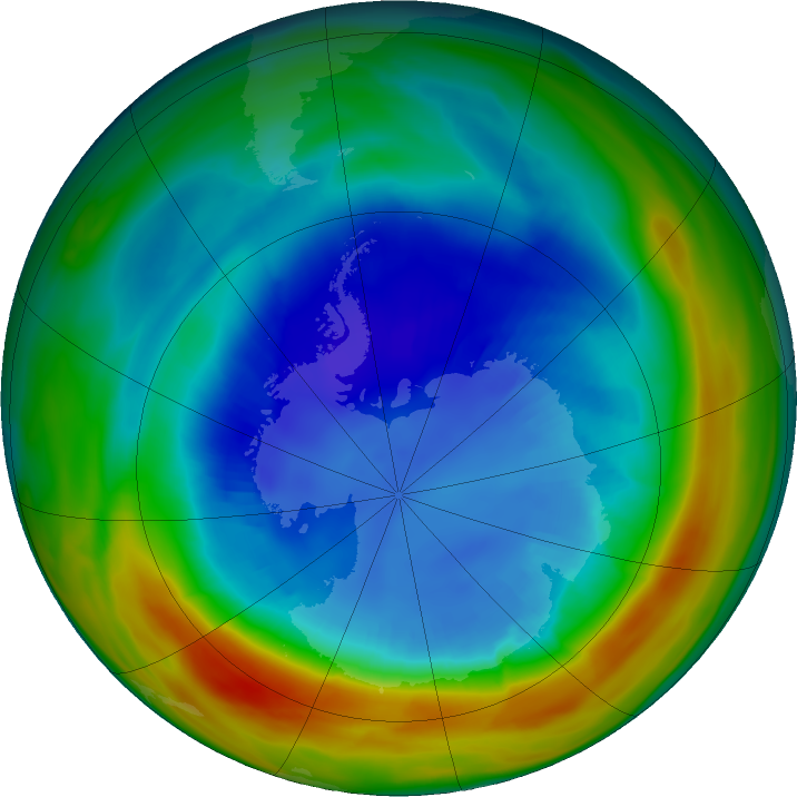 Antarctic ozone map for 29 August 2019
